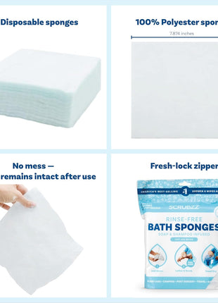 Scrubzz Disposable Rinse Free Bathing Wipes - 25 Pack - All-in-1 Single Use Shower Wipes, Simply Dampen, Lather, and Dry Without Shampoo or Rinsing