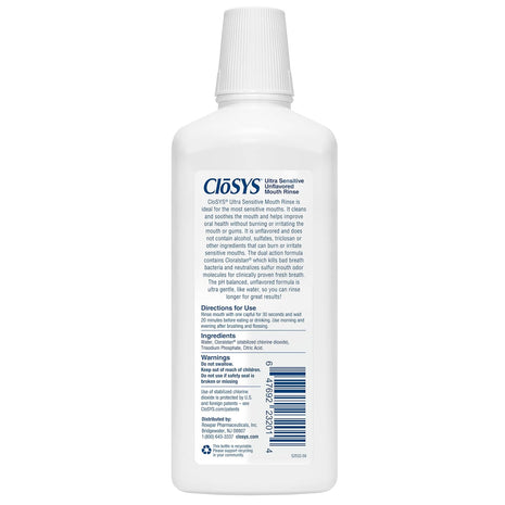 CloSYS Ultra Sensitive Mouthwash, 32 Oz, Alcohol Free Mouthwash, Unflavored Mouth Wash, Dye Free, pH Balanced, Helps Soothe Entire Mouth | Unflavored Mouth Wash, Dye Free, pH Balanced, Helps Soothe Entire Mouth