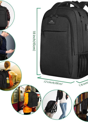 MATEIN Business Laptop Backpack, 15.6 Inch Travel Work Bag for Men Women | Water Resistant Daypack, Personal Item Bag Size, Anti Theft Pocket, Luggage Strap, Computer Backpack for Work College, Black