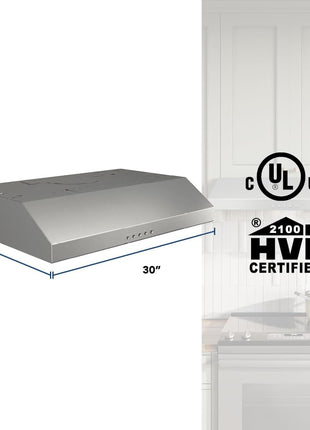 Broan-NuTone BCSQ130SS Three-Speed Glacier Under-Cabinet Range Hood with LED Lights ADA Capable, 1.5 Sones, 375 Max Blower CFM, 30-Inch, Stainless Steel