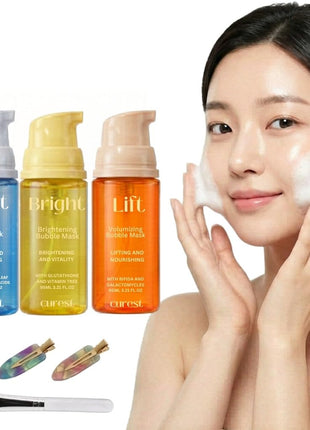 Curest Wash-Free Micro Bubble Mask - Korean Skin Care Set for Radiant Glow