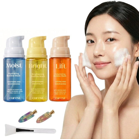Curest Wash-Free Micro Bubble Mask - Korean Skin Care Set for Radiant Glow
