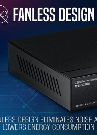 TRENDnet 8-Port 2.5G PoE++ Switch, TPE-BG380, 8 x 2.5GB PoE++ Ports, 230W Poe Power Budget, 40Gbps Switching Capacity, NDAA + TAA Compliant, Lifetime TRENDnet Protection