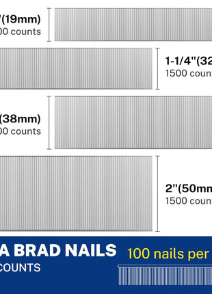WORKPRO 18 Gauge Brad Nails, 2'',1-1/2'',1-1/4'', 3/4''Brad Nails | 6000 Count, Pneumatic & Electric Nailers, Strong Fastening, Wood Trim, Cabinet Assembly, Furniture Repair, DIY Projects