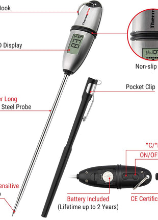 TempPro TempSwift 1 Sec Digital Food Thermometer for Kitchen Cooking | Meat Thermometer Digital, 5.3 inches Super Long Probe, Bread Baking Sourdough Liquids Candy Making Accessories Gift