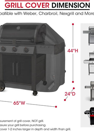 Unicook Heavy Duty Waterproof Barbecue Gas Grill Cover, 65-inch BBQ Cover, Special Fade and UV Resistant Material, Durable and Convenient, Fits Grills of Weber Char-Broil Nexgrill Brinkmann and More