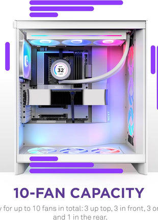 NZXT H7 Flow RGB - Mid-Tower ATX Airflow PC Case - White | Airflow ATX build with pre-installed 360mm RGB fan unit. Bottom GPU cooling and CAM-ready lighting out of the box.