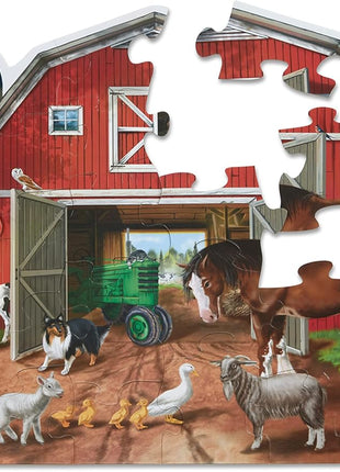 Melissa & Doug Busy Barn Shaped Jumbo Floor Puzzle (32 Pieces, 2 x 3 Feet), Jigsaw Puzzle for Preschoolers and Kids Ages 3+ - FSC Certified
