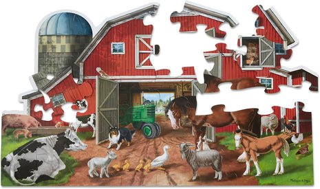 Melissa & Doug Busy Barn Shaped Jumbo Floor Puzzle (32 Pieces, 2 x 3 Feet), Jigsaw Puzzle for Preschoolers and Kids Ages 3+ - FSC Certified