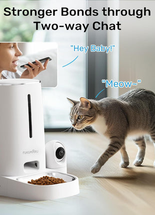 FUKUMARU Automatic Cat Feeder with Rotating Camera,1080P HD Video with Night Vision, 5G WiFi APP Control Pet Feeder, 2-Way Audio, Low Food, Motion & Sound Alerts
