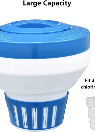 Floating Chlorine Dispenser, Pool Spa Chlorine/Bromine Floater,7 inch Large Capacity Floating Chlorinator & Bromine Holder Fits 3 Inch Chemical Tablets(Collapsible)