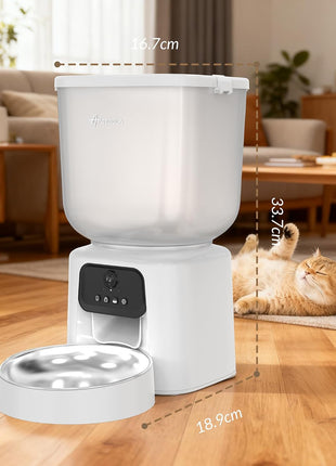 Automatic Cat Feeder with Camera, 5L Timed Cat Food Feeder,2-Way Audio & App Remote Control,Desiccant Bag,Auto Pet Dispenser for Cats and Dogs