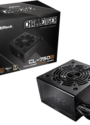 ASRock Challenger Power Supply 750W ATX 2.52 120mm Golf Blade Fan 5 Years Warranty CL-750B 80 Plus Bronze Certified Non-Modular PCIe5.1 12V-2x6 Cable