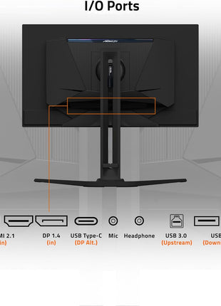 GIGABYTE - AORUS FO27Q2 (SA) - 27 inch QD-OLED Gaming Monitor - QHD 2560x1440-240Hz - 0.03ms GTG - AMD FreeSync Premium Pro - Type C KVM - HDMI, DP, Type C - Height Adjustable - Black