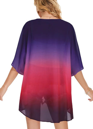 Women's Floral Print Puff Sleeve Kimono Cardigan Loose Cover Up Casual Blouse Tops(Dark Grey,L)