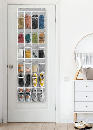 Simple Houseware 24 Pockets   Crystal Clear Over The Door Hanging Shoe Organizer, Gray (64'' x 19'')