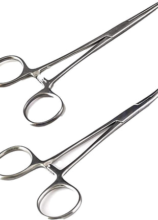 SURGICAL ONLINE Versatile Angling Tools with 2pc 5 Inch Fishing Forceps Set - Stainless Steel, Curved & Straight Hemostats, Serrated Jaws, Locking Mechanism, and Lightweight Design