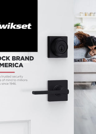 Kwikset Casey Interior Privacy Door Handle with Lock, Door Lever For Bathroom and Bedroom, Matte Black Reversible Keyless Turn Lock, with Microban Protection