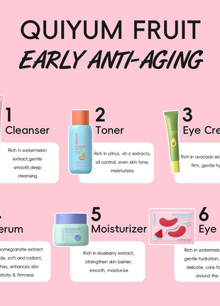 QUIYUM Daily Skincare Set for Young Women, 6-Piece Facial Care Routine