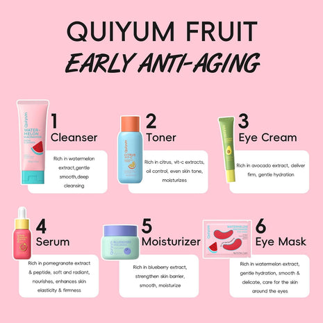 QUIYUM Daily Skincare Set for Young Women, 6-Piece Facial Care Routine