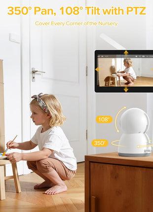 Baby Monitor, Baby Monitor with Camera and Audio, Secure No WiFi, Pan Tilt Video Camera with Night Vision, VOX, 2-Way Talk, 1300ft, Portable Video Audio Monitor Ideal for Baby/Elderly/Pet