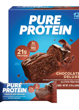 Pure Protein Bars, High Protein, Nutritious Snacks to Support Energy, Low Sugar, Gluten Free, Chocolate Deluxe, 1.76 oz., 12 Count(Pack of 1) (Packaging may vary)