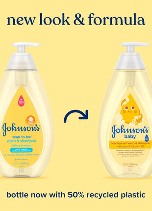 Johnson's Head-to-Toe Gentle Tear-Free Baby & Newborn Wash & Shampoo, Sulfate-, Paraben- Phthalate- & Dye-Free, Hypoallergenic Wash for Sensitive Skin & Hair, 27.1 fl. Oz