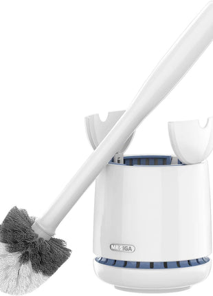MR.SIGA Toilet Bowl Brush and Holder, Premium Quality, with Solid Handle and Durable Bristles for Bathroom Cleaning, White, 1 Pack