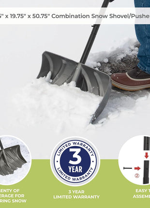 Suncast 20 inch Combination Snow Shovel/Pusher, Grey/Black