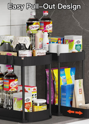 Ukeetap Multi-Purpose Pull-Out Storage Organizers, Under Sink/Cabinet Organizers and Storage for Bathroom & Kitchen, Black, 12.8 Inches, 2 Packs