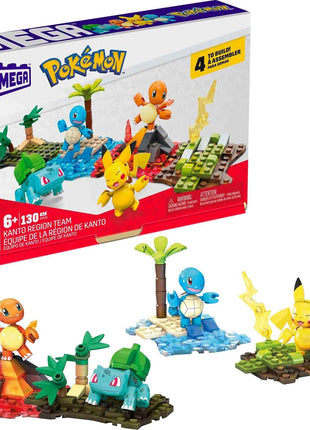 MEGA Pokémon Building Toys Set Kanto Region Team with 130 Pieces, 4 Poseable and Articulated Characters, 2 Inches Tall, for Kids