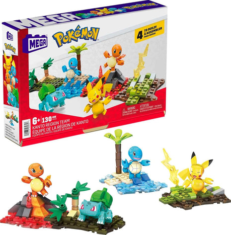 MEGA Pokémon Building Toys Set Kanto Region Team with 130 Pieces, 4 Poseable and Articulated Characters, 2 Inches Tall, for Kids