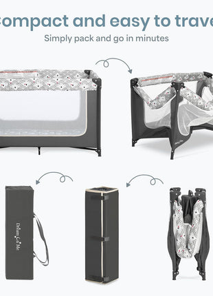 Dream On Me Zodiak Baby Playard, Breathable Mesh Sides, Soft Comfortable Mattress, Quick & Easy to Fold with Travel Carry Bag, Compact Space Saving Design - Gray