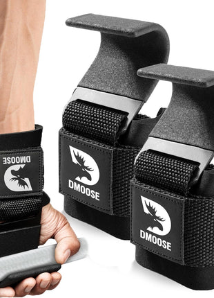 DMoose Fitness Weight Lifting Hooks (Pair) for Deadlifts, Pull Ups, Rows & Shrugs - Anti-Rip Nylon Strap Hand Grips with Thick Wrist Padding - Heavy Duty Wrist Straps for Weightlifting & Gym Workouts