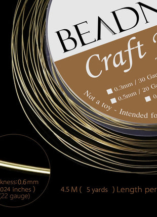 BEADNOVA Bare Copper Wire Tarnish Resistant Jewelry Making Wire (Gold Plated, 22 Gauge)