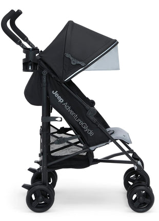 Jeep AdventureGlyde Stroller by Delta Children - Lightweight Travel Stroller with Smoothest Ride & Compact Fold, 3-Position Recline, Extra Large Storage Basket, Black/Grey