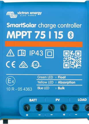 Victron Energy SmartSolar MPPT Solar Charge Controller (Bluetooth) - Charge Controllers for Solar Panels - 75V, 15 amp, 12/24-Volt
