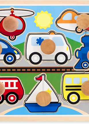 Melissa & Doug Vehicle Jumbo Knob Puzzle, Wooden Peg Puzzle for Toddlers, Educational Toy for Shape Recognition and Fine Motor Skills, Ages 1+