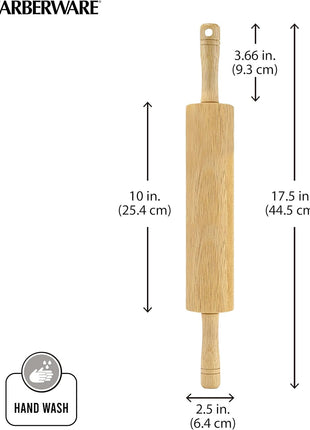 FARBERWARE Classic Wood Rolling Pin, 18 Inch Hardwood Dough Roller for Baking Pizza, Pies, Pastry and Cookies, Ergonomic Handles, Kitchen Essential