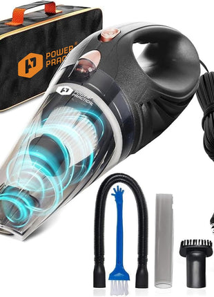 THISWORX Car Vacuum Cleaner - Portable, High Power, Handheld Vacuums w/ 3 Attachments, 16 Ft Cord & Bag - 12v, Auto Accessories Kit for Interior Detailing - Black