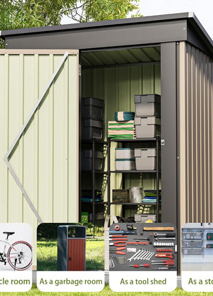 Patiowell 5x3 FT Outdoor Storage Shed, Tool Shed with Sloping Roof and Lockable Door, Metal Shed for Backyard Garden Patio Lawn, Brown