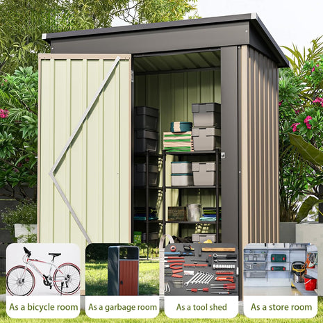 Patiowell 5x3 FT Outdoor Storage Shed, Tool Shed with Sloping Roof and Lockable Door, Metal Shed for Backyard Garden Patio Lawn, Brown