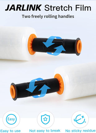 JARLINK Stretch Film, 15 Inch x 1000 Feet Shrink Wrap for Pallet Wrap, Industrial Strength Stretch Wrap with Handles, Moving Wrapping Plastic Roll, 60 Gauge, 2 Pack, Clear