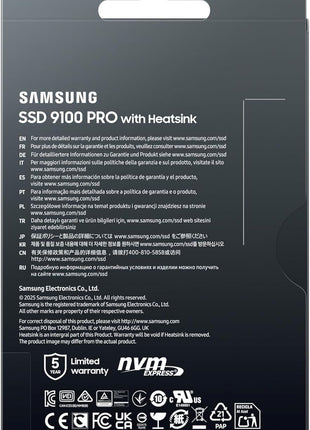Samsung SSD 9100 PRO w/Heatsink 2TB, PCIe 5.0x4 M.2 2280, Up to 14,700MB/s | NVMe Internal Solid State Hard Drive best for AI Computing, Gaming, and Heavy Duty Workstations (MZ-VAP2T0CW)