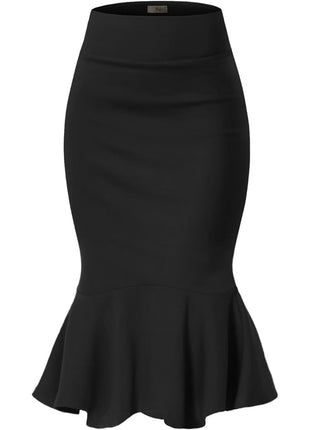 Hybrid & Company Womens Premium Nylon Ponte Stretch Office Fishtail Pencil Skirt KSK45010 1073T BLACK M