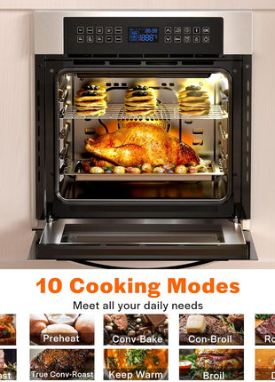 Empava 24 inch Electric Convection Single Wall Oven 10 Cooking Functions Deluxe 360? ROTISSERIE with Sensitive Touch Control in Stainless Steel, Silver