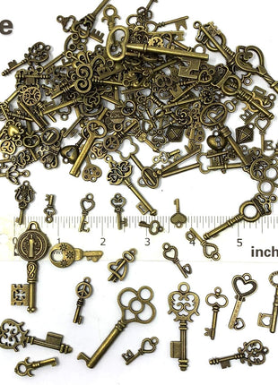 125 PCS Vintage Skeleton Key Set Charms, JIALEEY Mixed Antique Style Bronze Brass for Pendant DIY Jewelry Making Wedding Party Favors