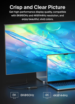 Belkin USB-C to HDMI 2.1 Adapter, Tethered 4.33in Cable w/ 8K @ 60Hz, 4K @ 144Hz, HDR, HBR3, DSC, HDCP 2.2, USB-IF - Works w/Chromebook, Certified for MacBook, iPad Pro, & Other USB-C Devices - Black