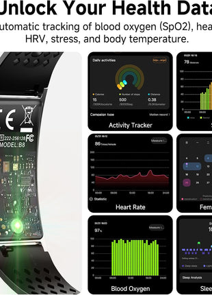 Smart Bracelet, Subscription-Free 24/7 Health Tracking, Heart Rate, SpO2, HRV & Sleep Tracker with IPX8 Waterproof, Wearable Activity & Fitness Tracker, 7-Day Battery, 2 Bands