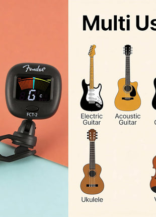 Fender FCT-2 Professional Multi-Instrument Clip-On Tuner for Guitar, Bass, Ukulele, and Violin